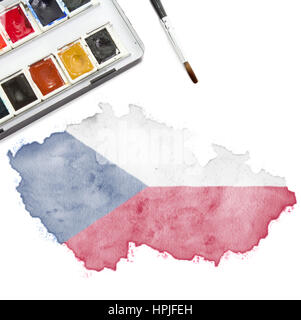 A watercolor painting of Czech Republic in the national colors.(series) Stock Photo