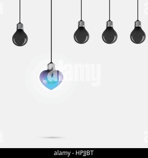 Creative light bulb symbol with heart sign and difference concept, business and industrial idea. Vector illustration Stock Vector