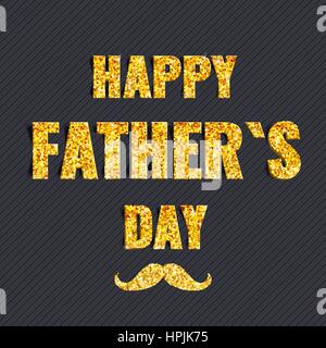 Golden glittering words Happy Fathers Day vector card on grey background Stock Vector