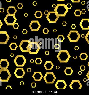 Abstract seamless pattern with golden hexagons. Vector fashion background Stock Vector