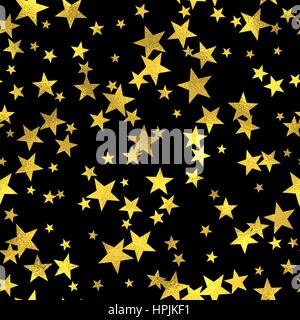 Abstract black and gold seamless pattern. Vector art deco fashion seamless background, gold foil textured stars pattern Stock Vector