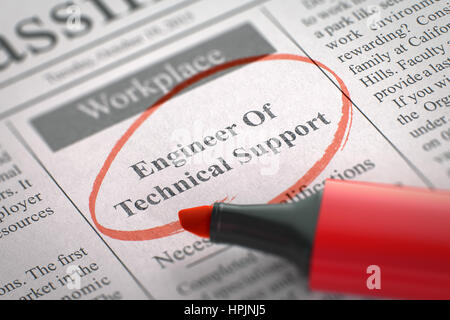 We are Hiring Engineer Of Technical Support. 3D. Stock Photo