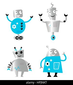 12022578 - cute cartoon robot characters. vector collection. Stock Photo