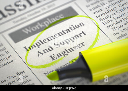 Implementation And Support Engineer Job Vacancy. 3D. Stock Photo