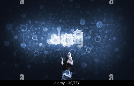 Technology conceptual image with gear digital symbol on dark background Stock Photo