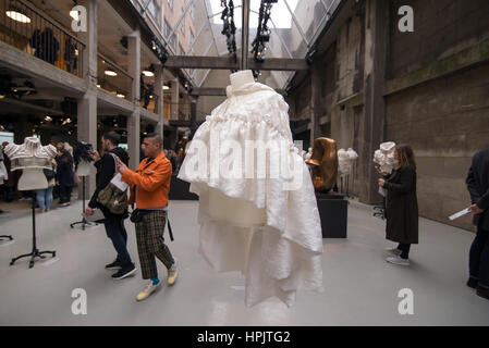 London, UK. 22nd Feb, 2017. Burberry & Henry Moore Foundation presents ‘Henry Moore: Inspiration & Process at Makers House'. To celebrate our February 2017 collection, a show space has been opened to the public for one week. It includes all the AW17 collection with its handmade shrugs inspired by the Henry Moore sculptures. Credit: Alberto Pezzali/Pacific Press/Alamy Live News Stock Photo