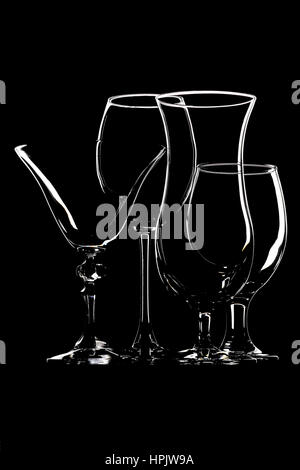 Cocktail glasses on black background beverage glassware Stock Photo