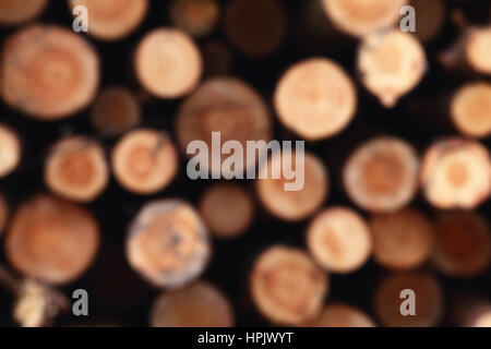 Unfocused wooden natural background with cutting circle logs Stock Photo