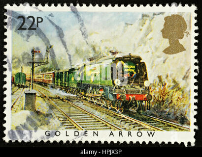 UNITED KINGDOM - CIRCA 1985: A British Used Postage Stamp showing The Golden Arrow Train, circa 1985 Stock Photo