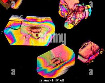 microscopic shot showing colorful microcrystals in polarised light Stock Photo