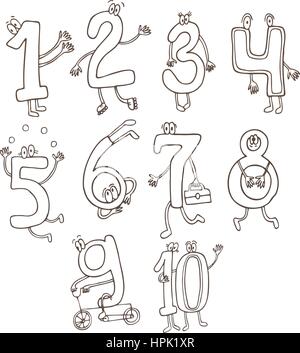 Cartoon funny math number characters. Cute digits and mathematics signs ...