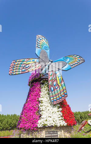 DUBAI, UAE - NOV 27, 2016: Butterfly Windmill at the Miracle Garden in Dubai. United Arab Emirates, Middle East Stock Photo