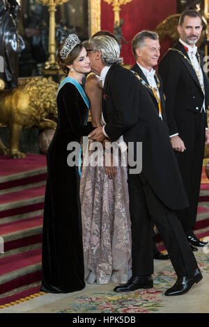 Madrid, Spain. 22nd Feb, 2017. King Felipe, Queen Letizia, Argentina president Mauricio Macri and his wife Juliana Awada attend a Gala dinner at the Royal Palace in Madrid, Spain February 22, 2017. Credit: MediaPunch Inc/Alamy Live News Stock Photo