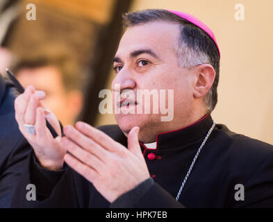 Erbil, Iraq. 2nd Feb, 2017. The archbishop of the Chaldean-catholic church of the diocese Erbil, Bashar Warda speaks in Erbil, Iraq, 2 February 2017. Religious minorities such as Christians, Yazidis and Shabaka were the main victims of the Islamic State. Credit: dpa/Alamy Live News Stock Photo
