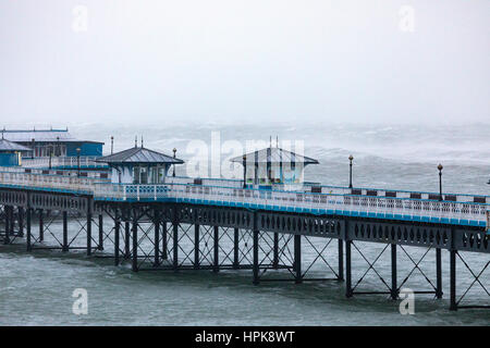 Storm surge sea swell as Storm Doris crashes into North Wales and the coastal resort of Llandudno Stock Photo