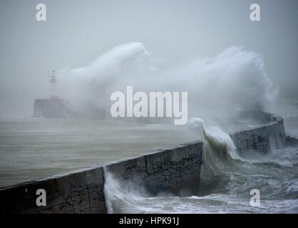 Southease, East Sussex, UK. 23rd Feb, 2017. UK Weather. Storm Doris causing massive waves to strike Newhaven Breakwater in East Sussex. Credit: Peter Cripps/Alamy Live News Stock Photo