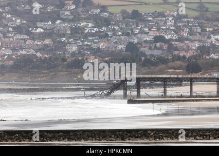 Storm Doris hits parts of North Wales including Colwyn Bay breaking off the end of Cowlyn Bay's Victoria Pier in its wake Stock Photo
