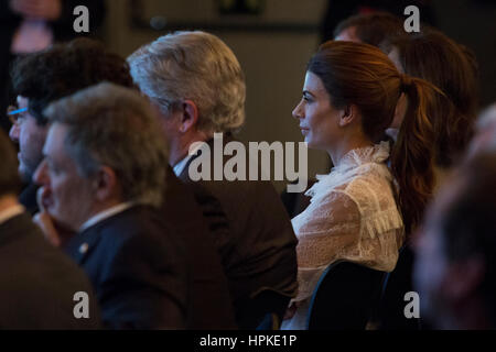 Juliana Awada  attends a meeting between ArgentinaÕs President Mauricio Macri and Peruvian writer Mario Vargas Llosa during a meeting in Madrid, on Thursday 23, February 2017. Stock Photo
