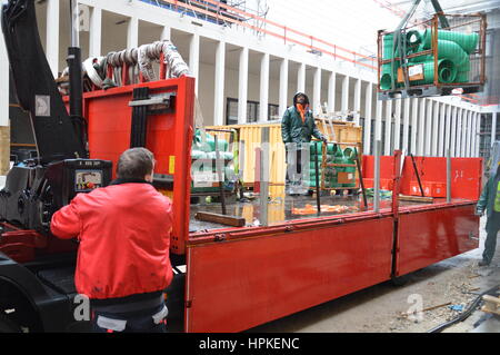 Berlin, Germany. 23rd February 2017. James Simon Gallery on Museum Island under construction in Berlin, Germany. It was designed by British architect David Chipperfield. Credit: Markku Rainer Peltonen/Alamy Live News Stock Photo