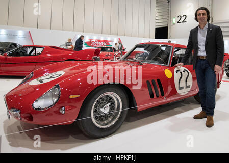 London, UK.  23 February 2017. Three time Indy 500 winner, Dario Franchitti, views the GBP120million Ferrari collection at the London Classic Car Show at Excel, Docklands.   Now in its third year, the four day event is aimed at the discerning classic car owner, collector, expert or enthusiast and is an international celebration of the very best dealers, manufacturers, car clubs and products.   Credit: Stephen Chung / Alamy Live News Stock Photo