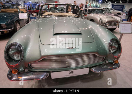 London, UK.  23 February 2017. An Aston Martin DB6 MkII Volante (GBP1.2m) on display at the London Classic Car Show at Excel, Docklands.   Now in its third year, the four day event is aimed at the discerning classic car owner, collector, expert or enthusiast and is an international celebration of the very best dealers, manufacturers, car clubs and products.   Credit: Stephen Chung / Alamy Live News Stock Photo