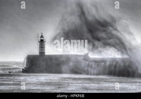 Newhaven, East Sussex, UK. 23rd Feb, 2017. Outer winds of Storm Doris create spectacular scenes on the South Coast of England. Stock Photo