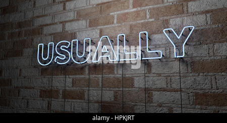 USUALLY - Glowing Neon Sign on stonework wall - 3D rendered royalty free stock illustration.  Can be used for online banner ads and direct mailers. Stock Photo