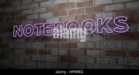 Note Books Sign NOTEBOOKS - fluorescent Neon tube Sign on brickwork - Front view - 3D ...