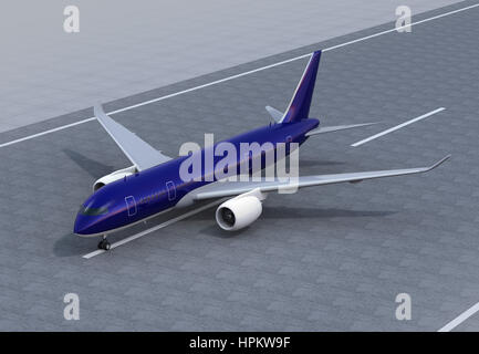 Passenger airplane taxiing on the runway. 3D rendering image. Stock Photo