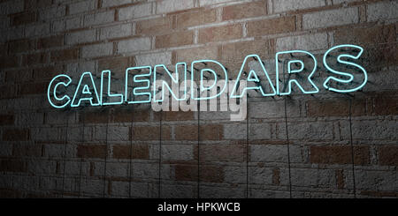 CALENDARS - fluorescent Neon tube Sign on brickwork - Front view - 3D ...