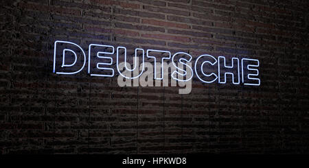 DEUTSCHE -Realistic Neon Sign on Brick Wall background - 3D rendered royalty free stock image. Can be used for online banner ads and direct mailers. Stock Photo