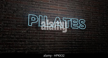 PILATES -Realistic Neon Sign on Brick Wall background - 3D rendered royalty free stock image. Can be used for online banner ads and direct mailers. Stock Photo