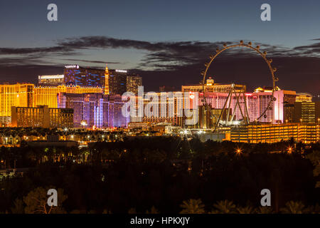 Editorial dusk view of the Las Vegas strip in southern Nevada.
