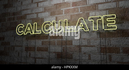 CALCULATE - fluorescent Neon tube Sign on brickwork - Front view - 3D ...