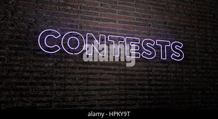 CONTESTS -Realistic Neon Sign on Brick Wall background - 3D rendered royalty free stock image. Can be used for online banner ads and direct mailers. Stock Photo