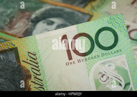 closeup Australian one hundred dollar bills Stock Photo
