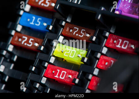 closeup fuses in fuse box inside the car Stock Photo