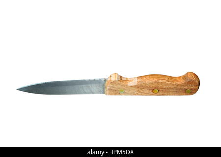 handmade knife with wooden handle isolated over white background Stock Photo