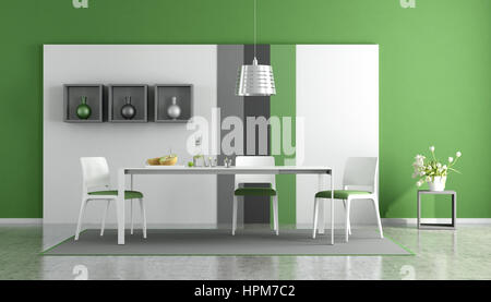 Modern dining room with green wall and white table - 3d rendering Stock Photo