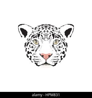 Vector illustration of a white jaguar head. Suitable as tattoo, team mascot, symbol for zoo or animal preservation center. Stock Vector