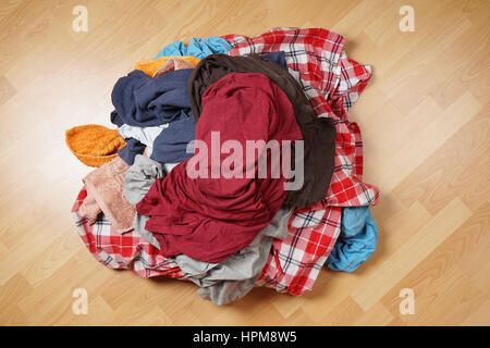 top view of dirty laudry pile on floor Stock Photo