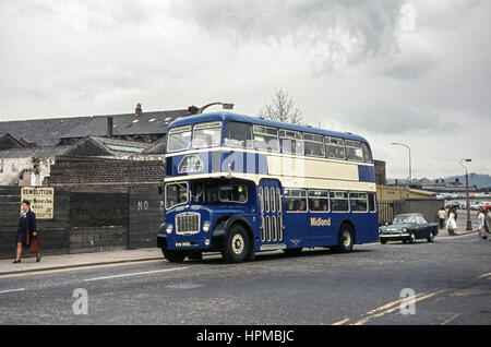 Scotland, UK - 1973: Vintage image of bus.  Eastern National  Lodekka 2867 operated by Alexander Midland (registration number RVW 393D). Stock Photo