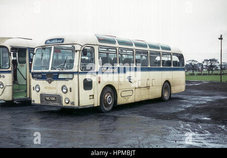 Scotland, UK - 1973: Vintage image of bus.  Alexander Midland Leyland Tiger Cub coach MPD226 (registration number TWG 580). Stock Photo