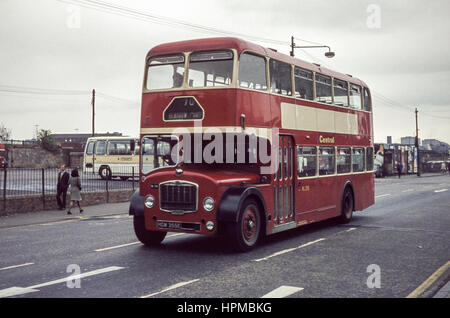 Scotland, UK - 1973: Vintage image of bus on road.  Central SMT FLF6G/ECW BL355 (registration number HGM 355E). Stock Photo