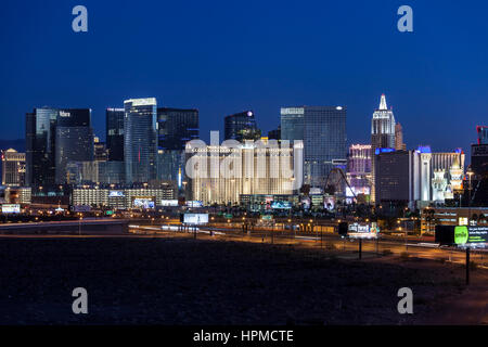 Las Vegas, Nevada, USA - November 30, 2013:  Predawn view of Monte Carlo, New York, New York and other Las Vegas resorts.
