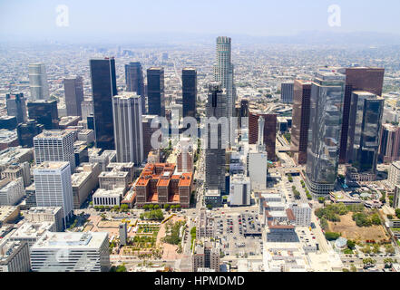 Los Angeles, USA - May 27, 2015: Aerial view of the skyline of Downtown Los Angeles. Stock Photo