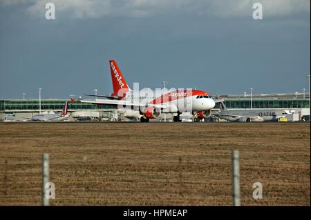 EasyJet Aircraft Landing at Stansted Airport.
