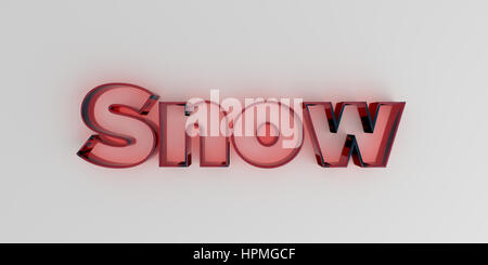 Snow - Red glass text on white background - 3D rendered royalty free stock image. Stock Photo