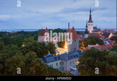 elevated view with St Olaf's Church from Toompea district,Tallinn, Estonia Stock Photo