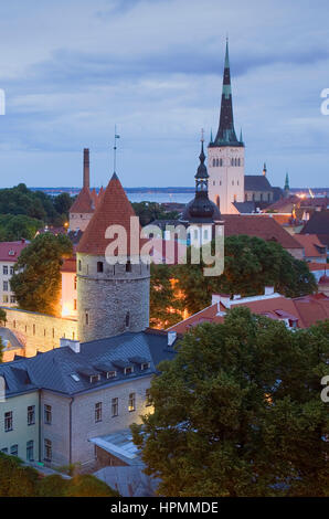 elevated view with St Olaf's Church from Toompea district,Tallinn, Estonia Stock Photo